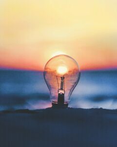 Light bulb at sunset